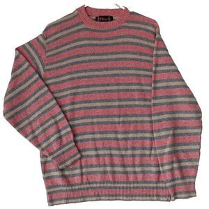 McBriar Mens Sz Large Shetland Wool Pullover  Knit Pink Gray beige striped Vtg